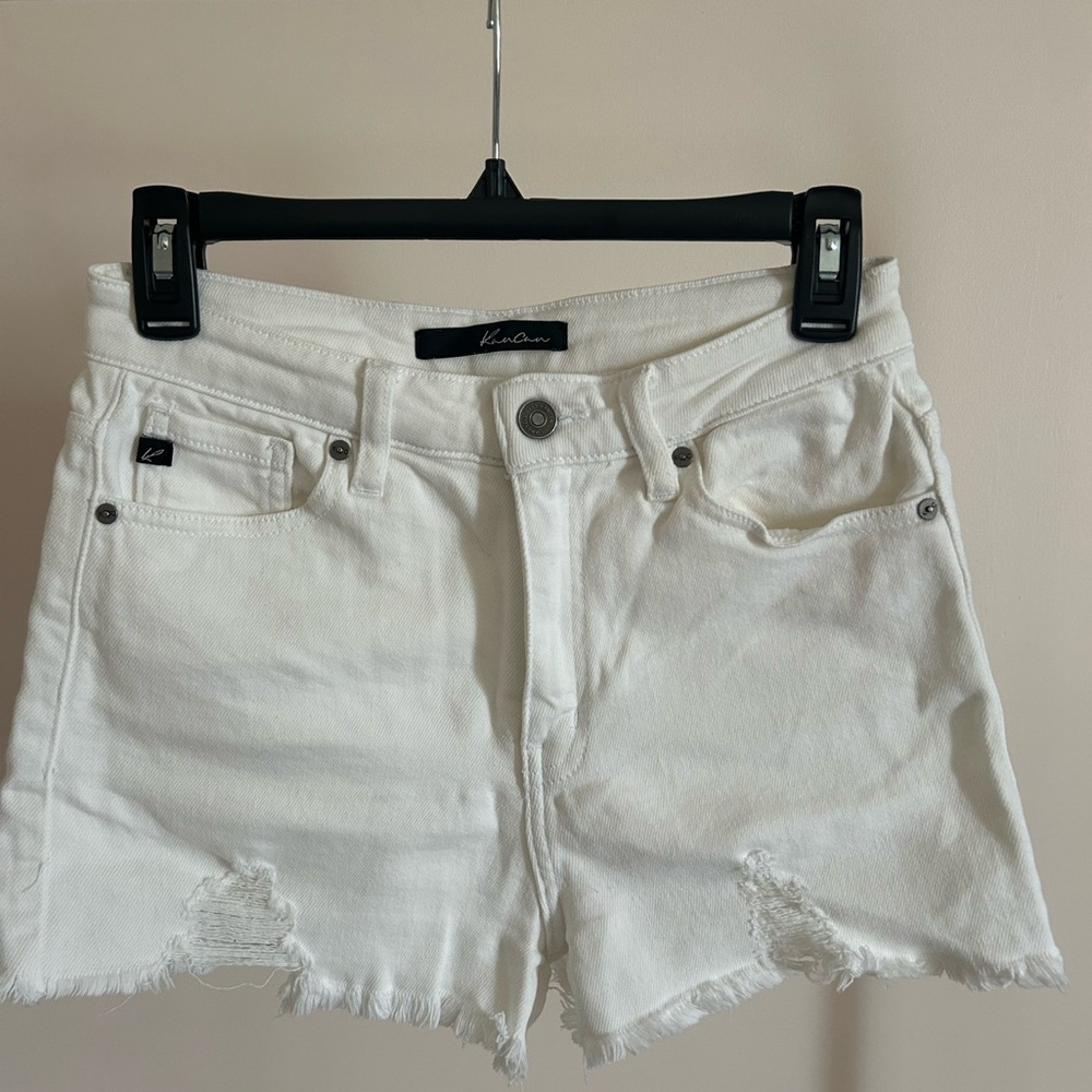 Kancan White Denim Distressed Shorts